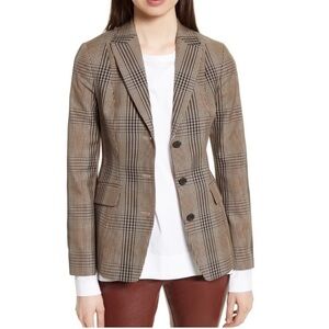 Theory Faringdon Check Riding Jacket — Brown and Tan Plaid Blazer